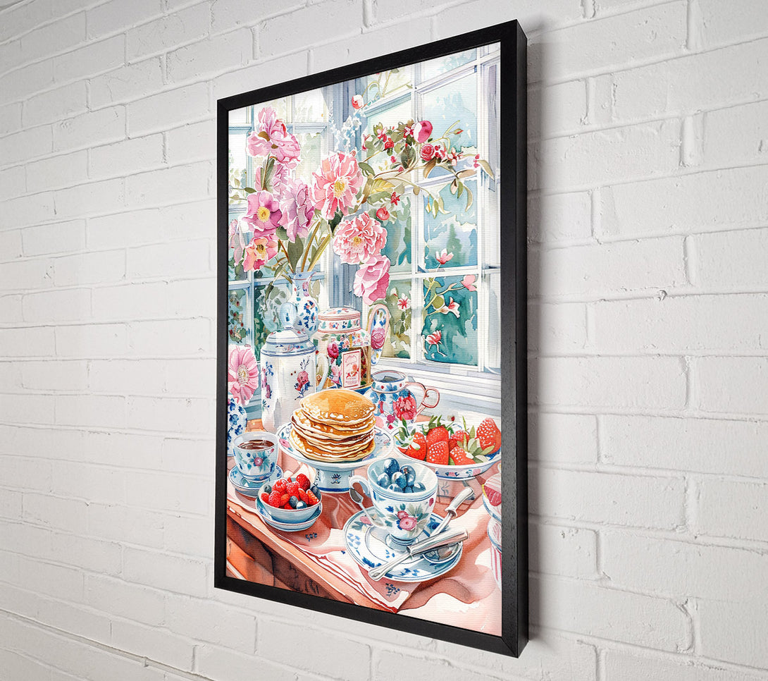  A Canvas Print of A Still Life With Flowers And Pancakes Canvas Wall Art