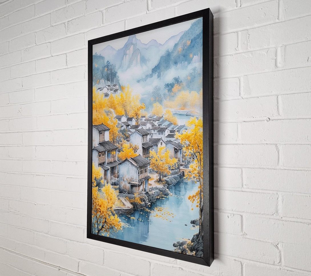  A Canvas Print of Riverside Village In Autumn Canvas Print
