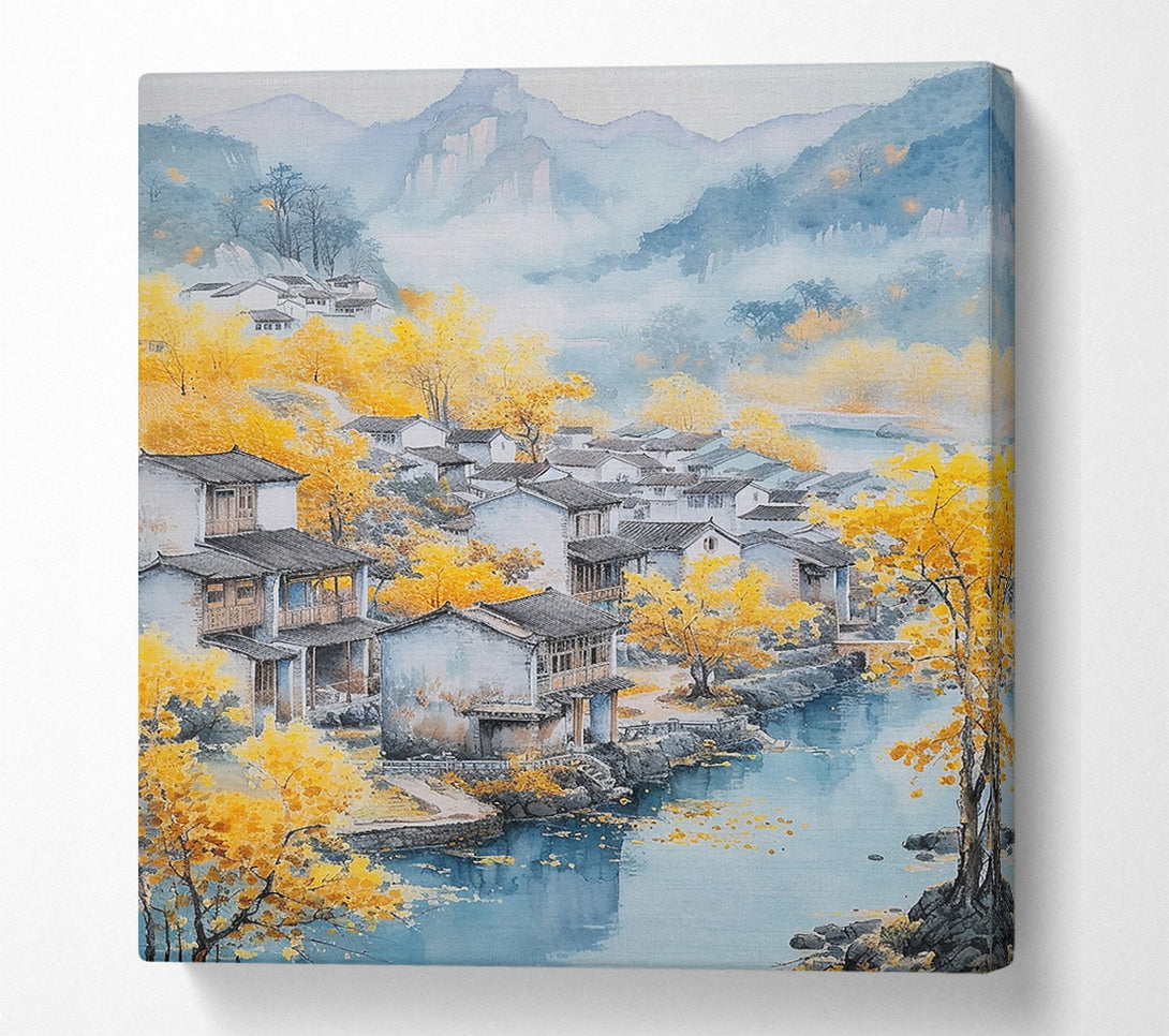  A Canvas Print of Riverside Village In Autumn Canvas Print