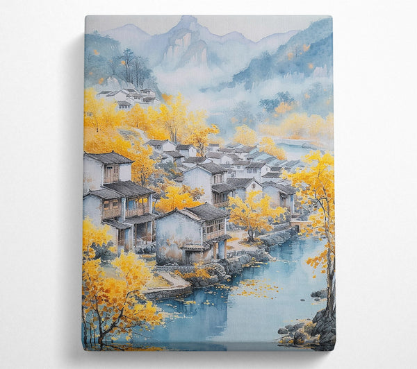  A Canvas Print of Riverside Village In Autumn Canvas Print