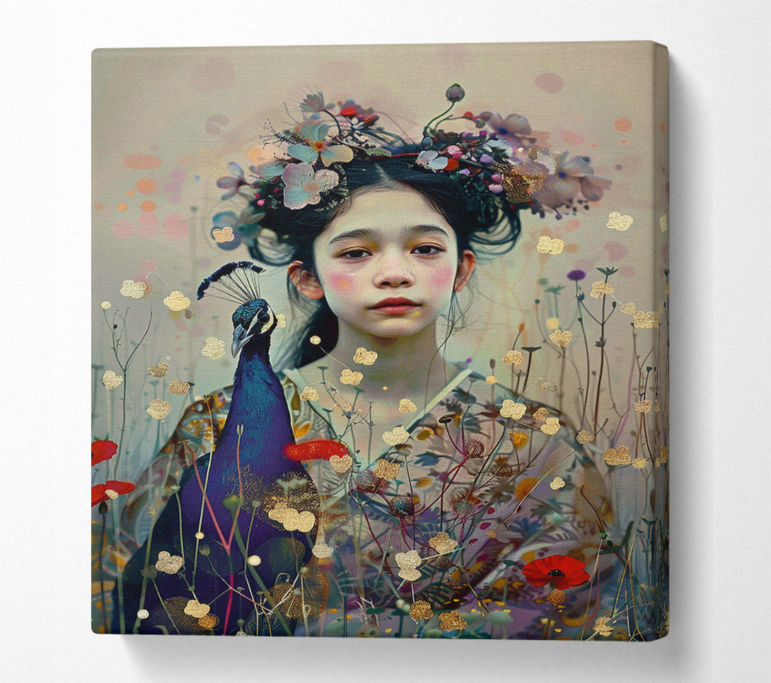  A Canvas Print of The Girl With The Peacock Canvas Print