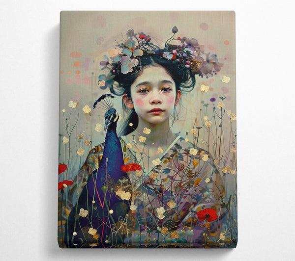  A Canvas Print of The Girl With The Peacock Canvas Print