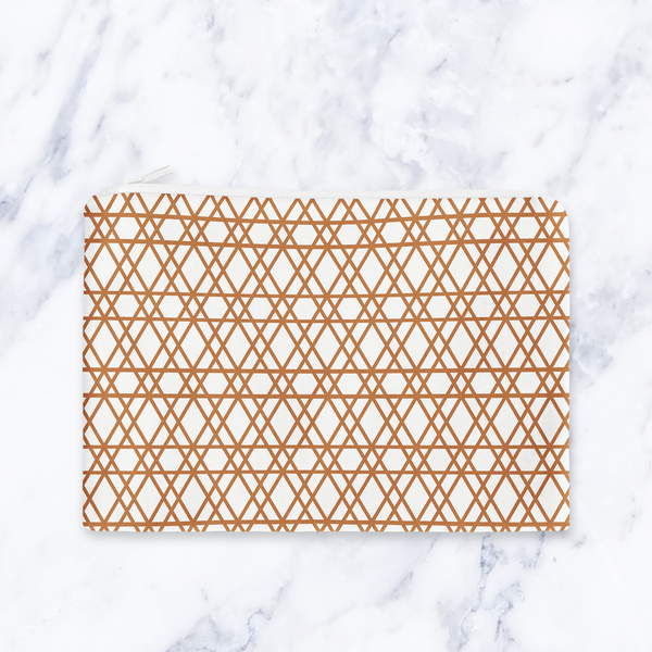 Geometric Copper Makeup Bag - Handmade Cosmetic Pouch in Warm Brown Tones