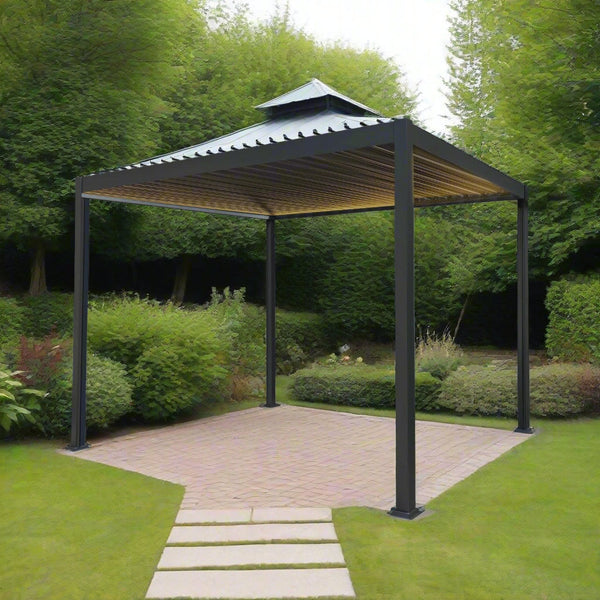 Anthracite Aluminium Pergola With LED Lights - 3m x 3m
