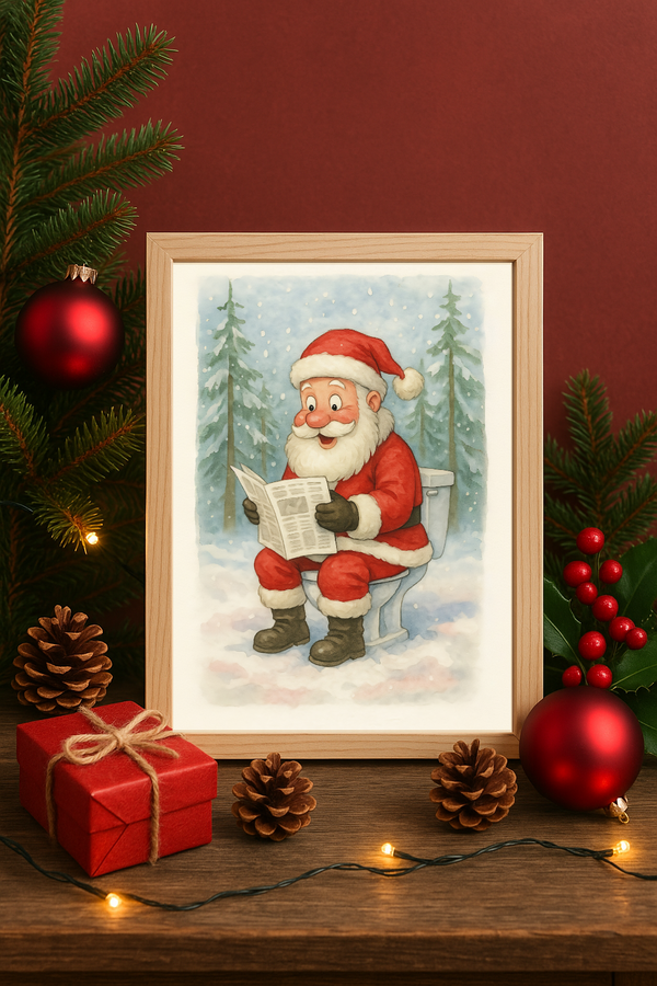 Funny Christmas Santa Toilet Wall Art – Cartoon Holiday Bathroom Humor Print
