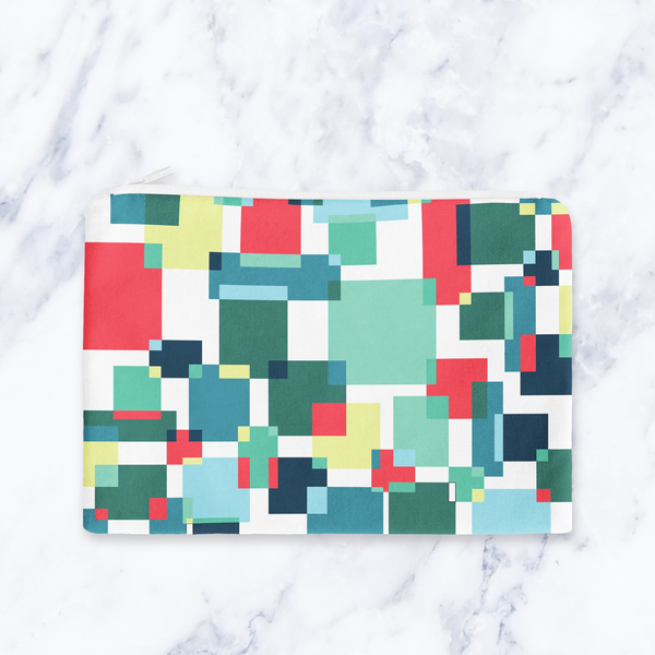 Geometric Abstract Makeup Bag - Colourful Block Pattern Cosmetic Pouch Travel Beauty Case Canvas