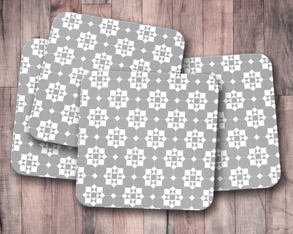 Grey and White Geometric Tiles Design Coasters, Table Decor Drinks Mat