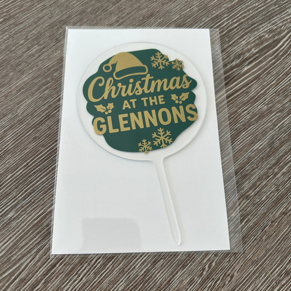 Personalised 10cm Circle Acrylic Christmas Surname Santa Reusable Party Cake Topper