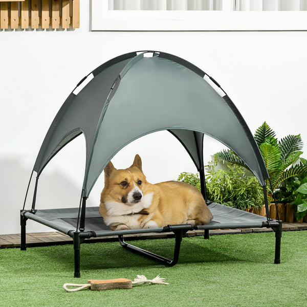 Pawhut Raised Dog Bed Waterproof Elevated Pet Cot With Breathable Mesh Uv Protection Canopy Grey