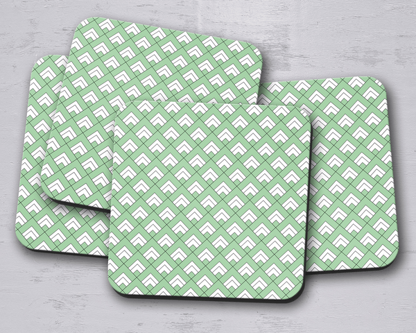 Green and White Geometric Tiles Design Coasters, Table Decor Drinks Mat