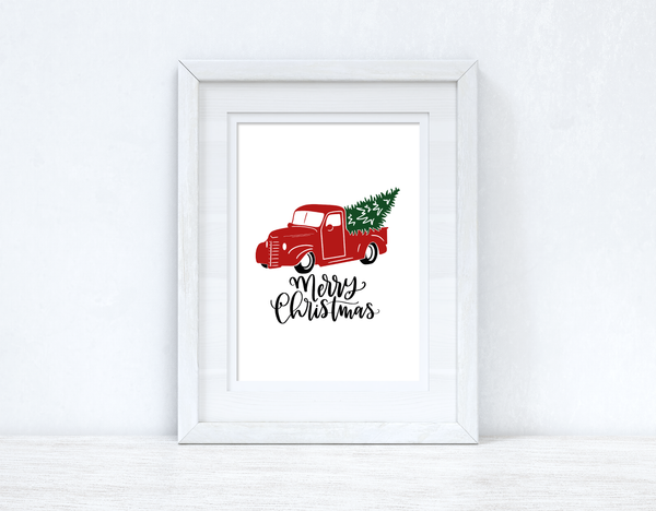 Merry Christmas Red Truck Seasonal Wall Home Decor Print
