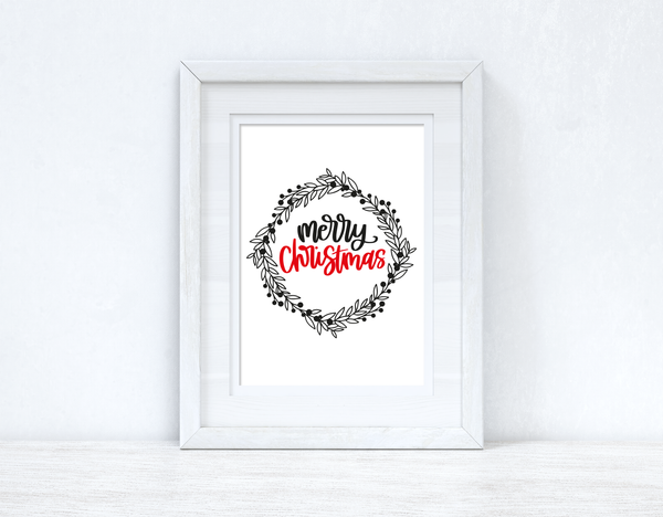 Merry Christmas Wreath Seasonal Wall Home Decor Print