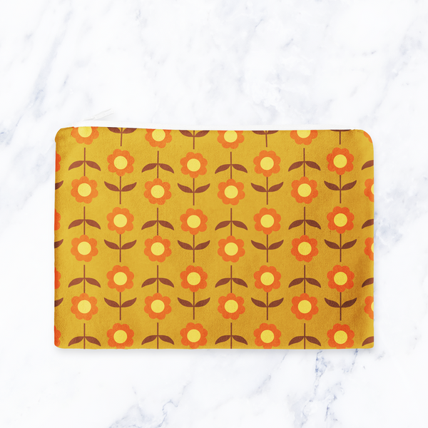 Retro Mustard Floral Make Up Bag