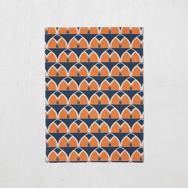 Blue and Orange Tea Towel with a Geometric Arches Design, Dish Towel, Kitchen Towel