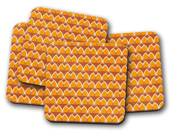 Orange and Yellow Geometric Arches Design Coaster, Table Decor Drinks Mat