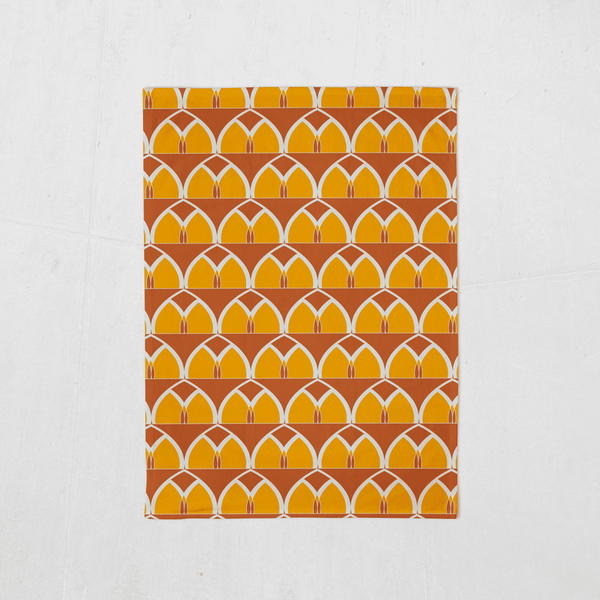 Orange and Yellow Tea Towel with a Geometric Arches Design, Dish Towel, Kitchen Towel