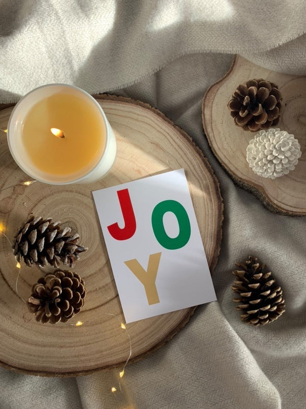 Joy Red Green & Gold Winter Christmas Seasonal Wall Home Decor Print