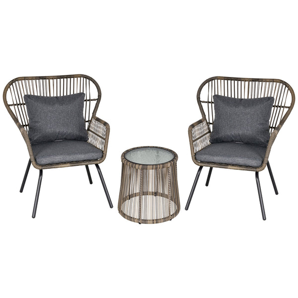 3-Piece Rattan Garden Furniture Set with Cushions