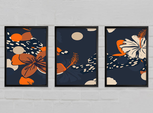 Leopard Flowers Abstract Set of 3 Framed Print