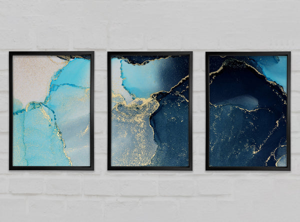 Gold Glitter Aqua Set of 3 Framed Print