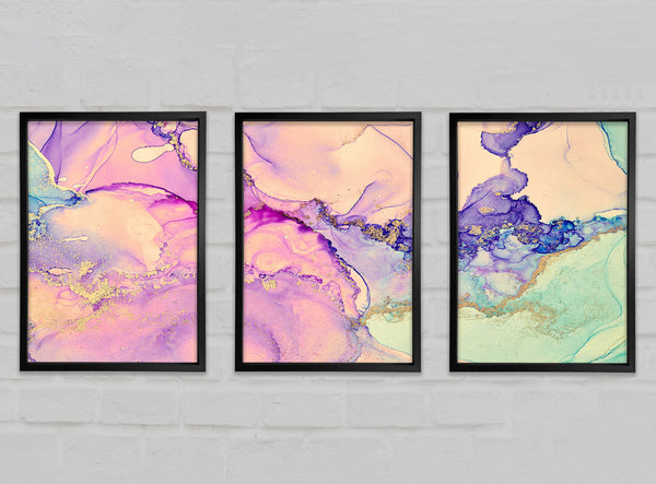 Lilac Pastel Ink Water Set of 3 Framed Print
