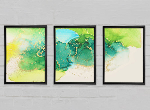 Green and Blue Gold Wash 3 Piece Prints