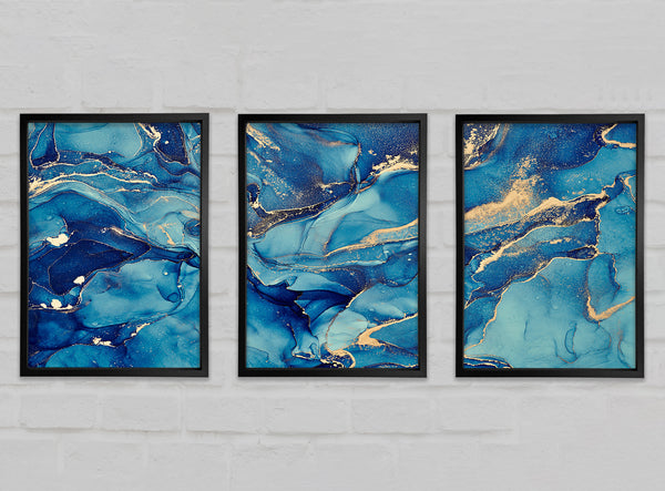 Deep Dark Blue Glitter Set of 3 Framed Print