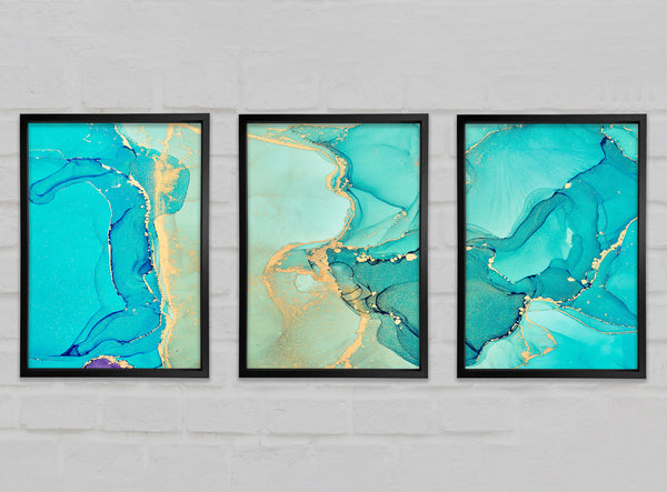 Turquoise Blue Gold Glitter Beauty Gallery Wall Art