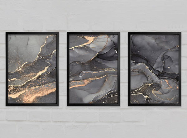 Dark Grey Smoke Glitter 3 Piece Prints