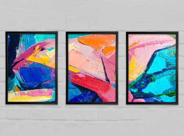 Colourful Paint Brush Strokes Abstract Set of 3 Framed Print