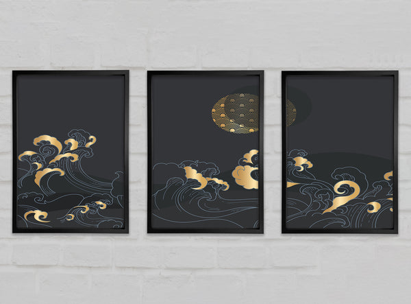 Gold Waves and Sun 3 Piece Prints