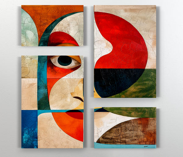  A Canvas Print of Mid Century Abstract Face Shapes Canvas Wall Art