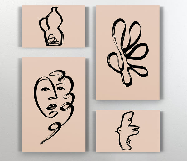  A Canvas Print of Bohemian Line Art Beige Canvas Art