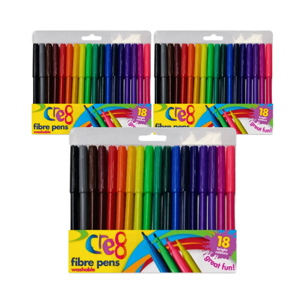 Wholesale Multicoloured Felt Tip Pens 18 Pack - (Case of 12)