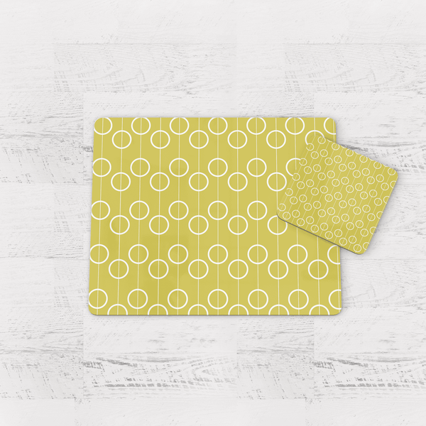 Yellow Retro Geometric Circles Placemats, Set of 4 or Set of 6