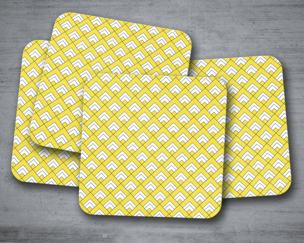 Yellow and White Geometric Tiles Design Coasters, Table Decor Drinks Mat