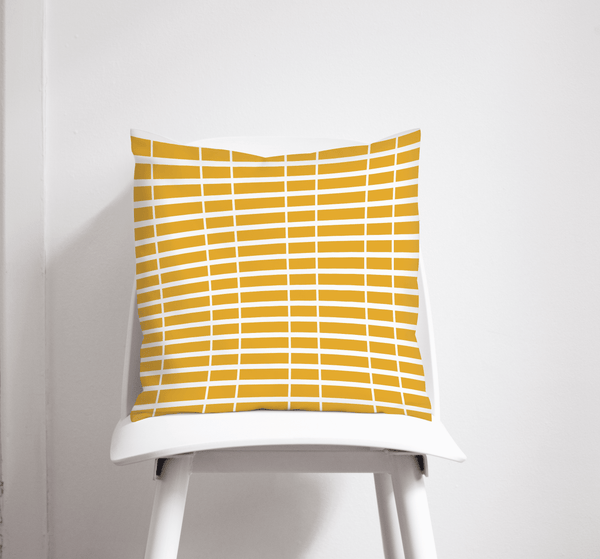Yellow Cushion with a White Striped Lines Geometric Design, Throw Pillow