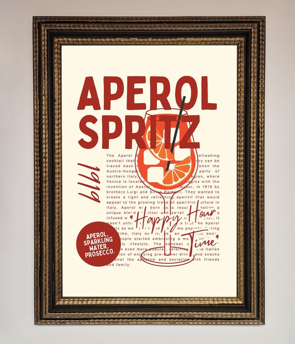 Aperol Spritz Happy Hour Cocktail Framed Wall Art - Zestio