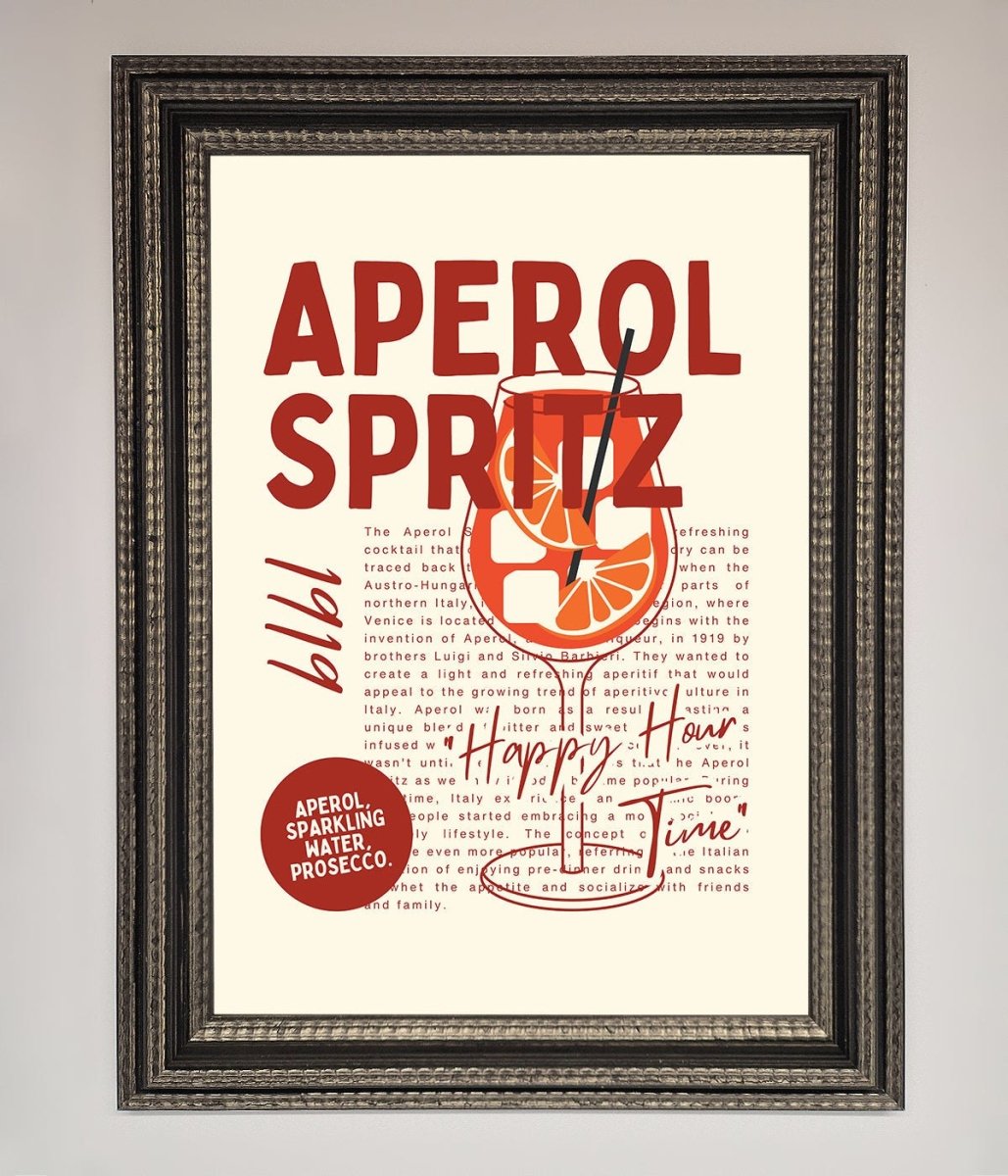 Aperol Spritz Happy Hour Cocktail Framed Wall Art - Zestio