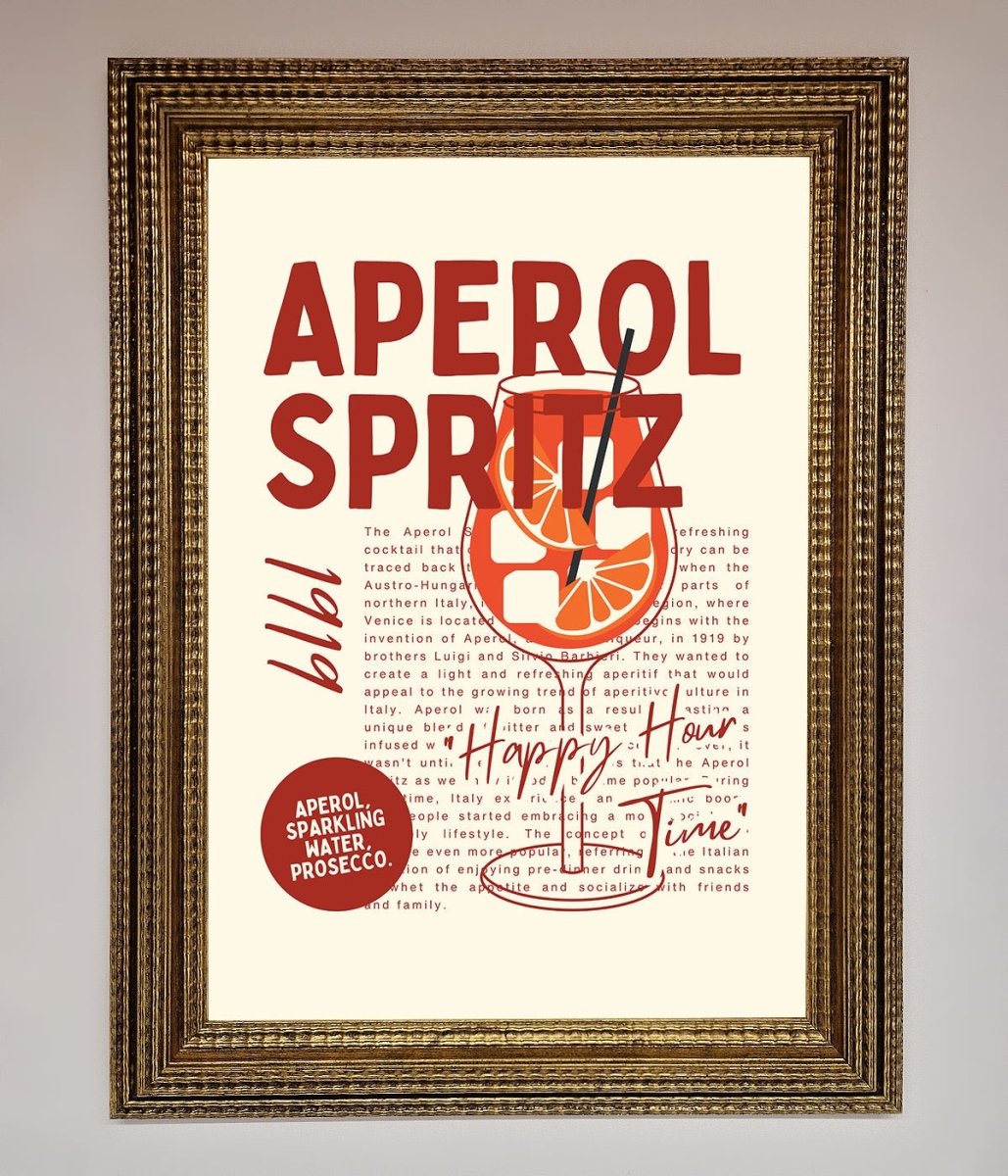 Aperol Spritz Happy Hour Cocktail Framed Wall Art - Zestio