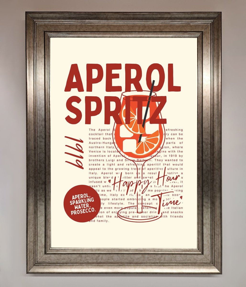 Aperol Spritz Happy Hour Cocktail Framed Wall Art - Zestio