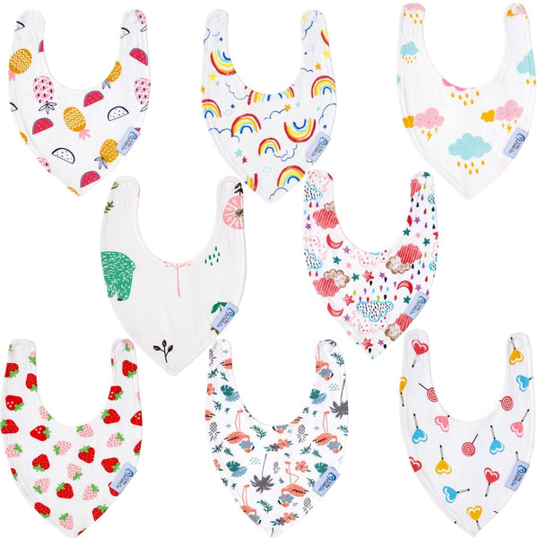 Baby Bandana Dribble Bibs Cotton Pack Of 8 - Girls