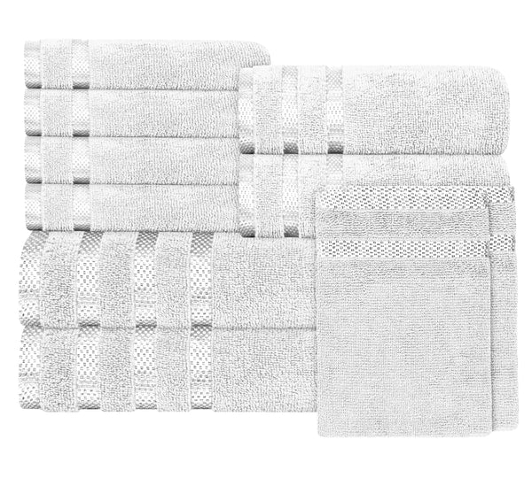Belmont Viscose Stripe White Towels 100% Cotton Hotel Quality Super Absorbent 10 Piece Bale Set, 4 Hand Towel & 12 Face Cloths by OLIVIA ROCCO