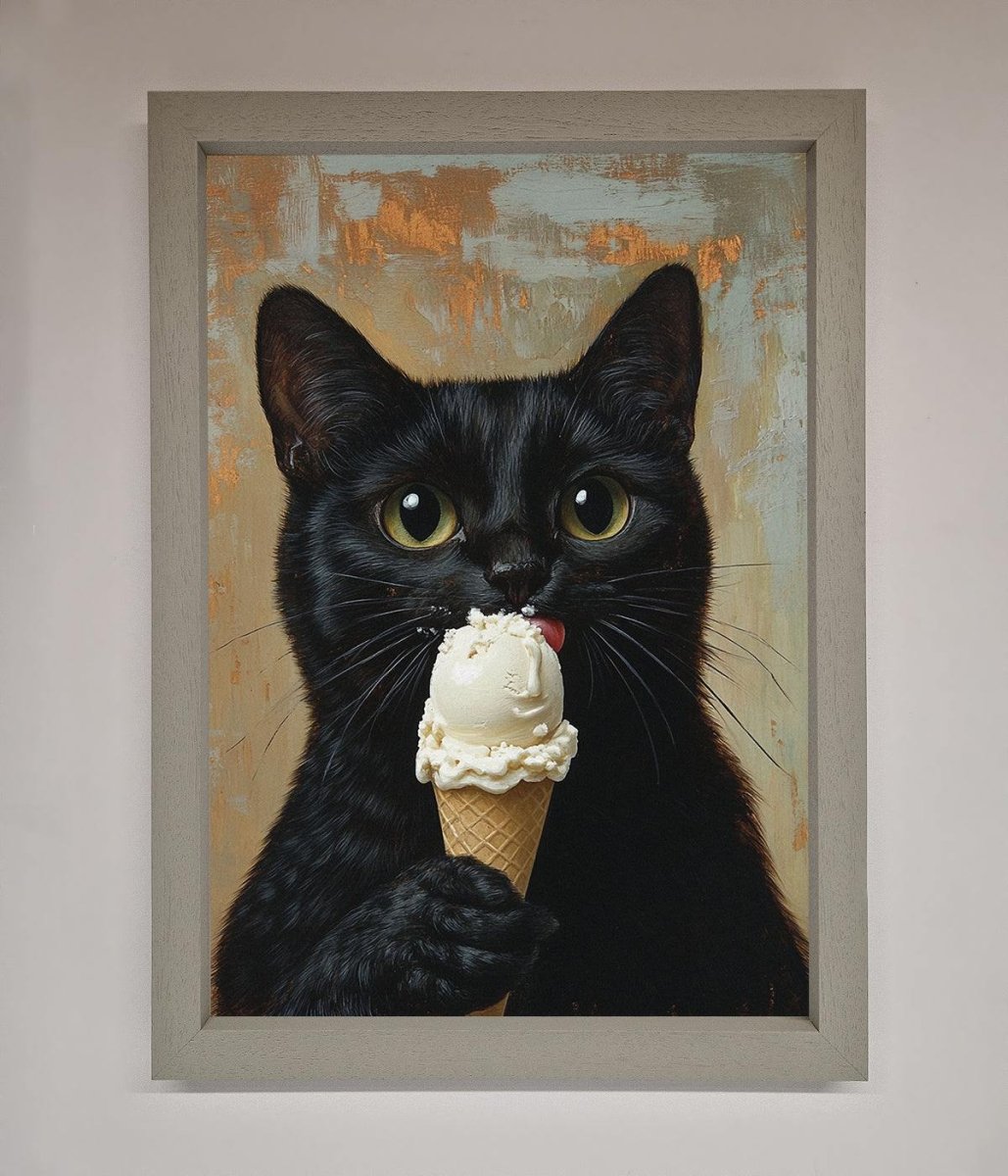 Black Cat Vanilla Icecream Funny Framed Wall Art - Zestio