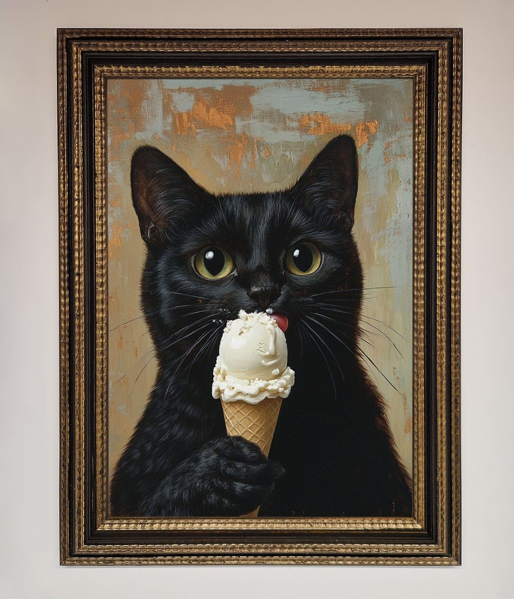 Black Cat Vanilla Icecream Funny Framed Wall Art - Zestio