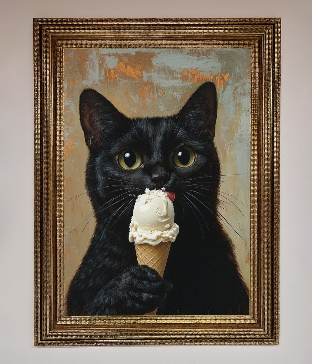 Black Cat Vanilla Icecream Funny Framed Wall Art - Zestio