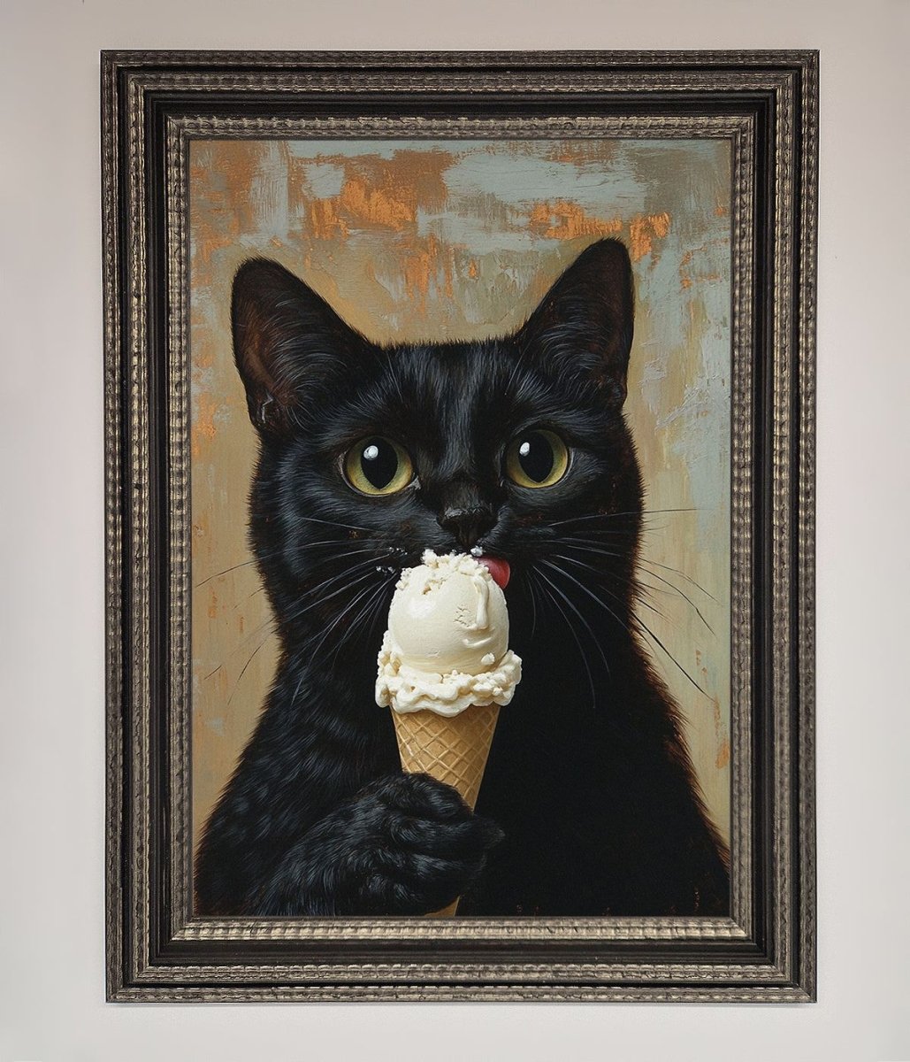 Black Cat Vanilla Icecream Funny Framed Wall Art - Zestio