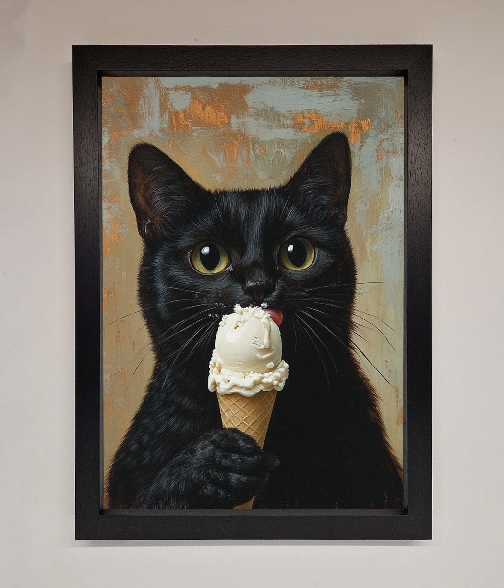 Black Cat Vanilla Icecream Funny Framed Wall Art - Zestio
