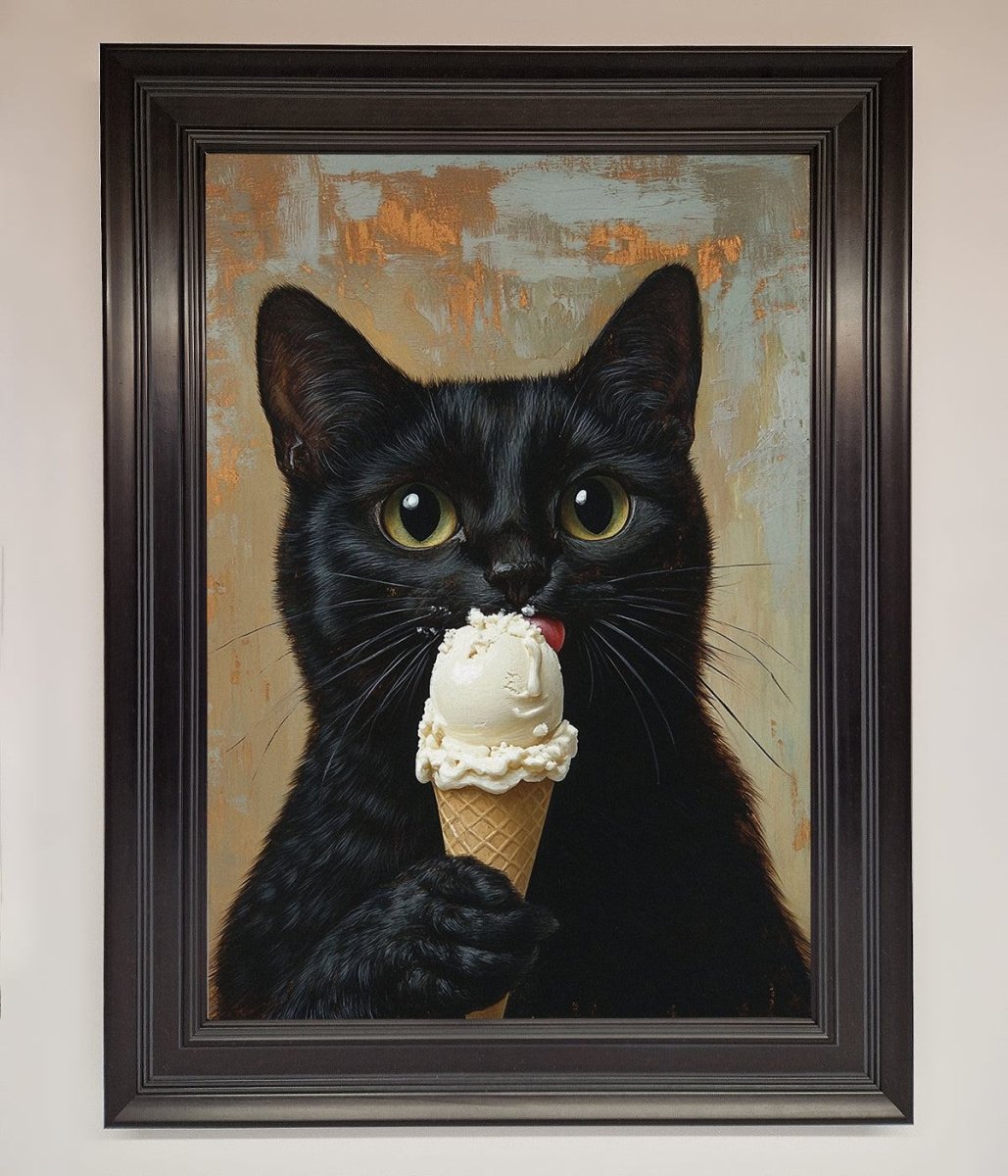 Black Cat Vanilla Icecream Funny Framed Wall Art - Zestio