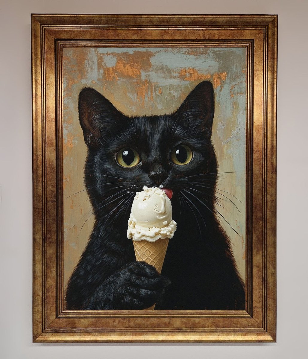 Black Cat Vanilla Icecream Funny Framed Wall Art - Zestio